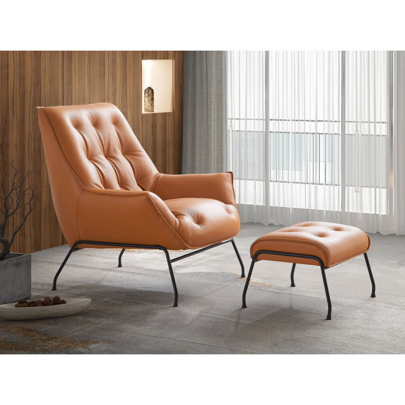 George Oliver Lorenco Leather Accent Chair Ottoman Wayfair